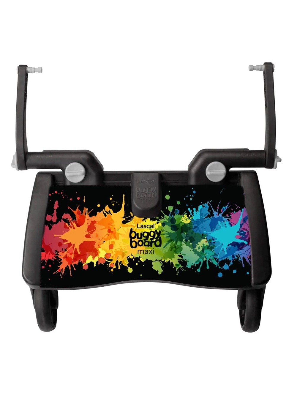BuggyBoard Maxi Ride-On Board in Black with Rainbow Splash stroller